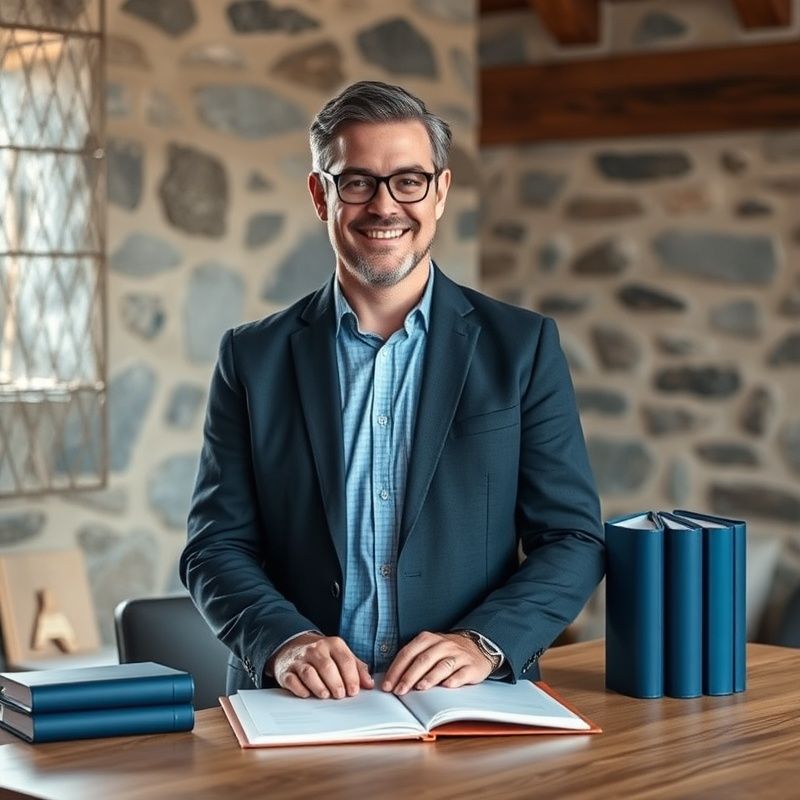 Portret slovenske računovodkinje ob stoječi mizi v koprski pisarni